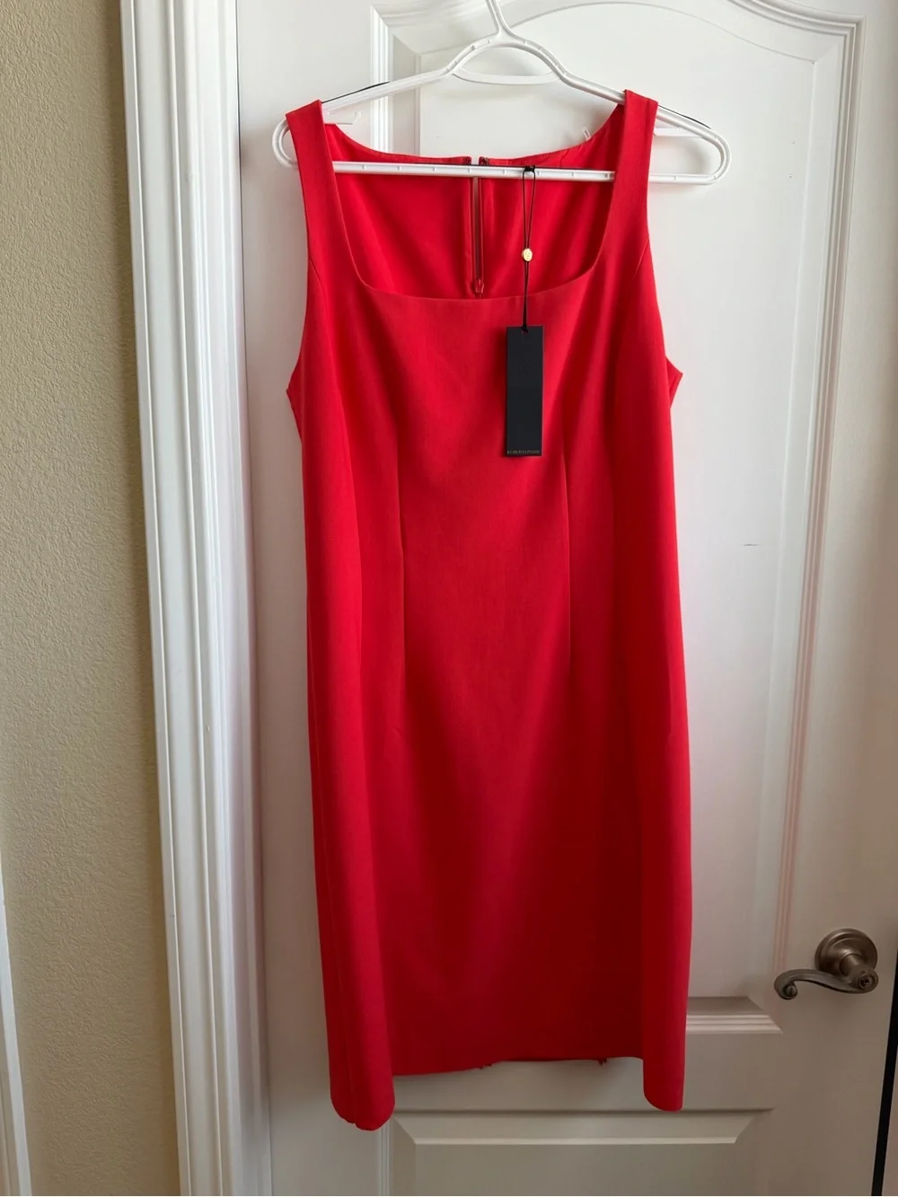 Kobi Halperin Bright Red Square Neck Midi Sheath Dress - Picture 1 of 3
